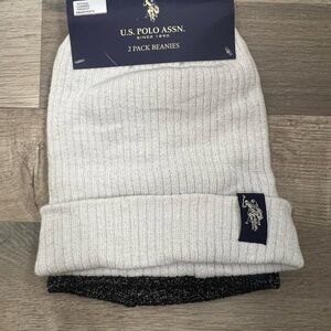 U.S. Polo Assn. White and Black Beanie Set